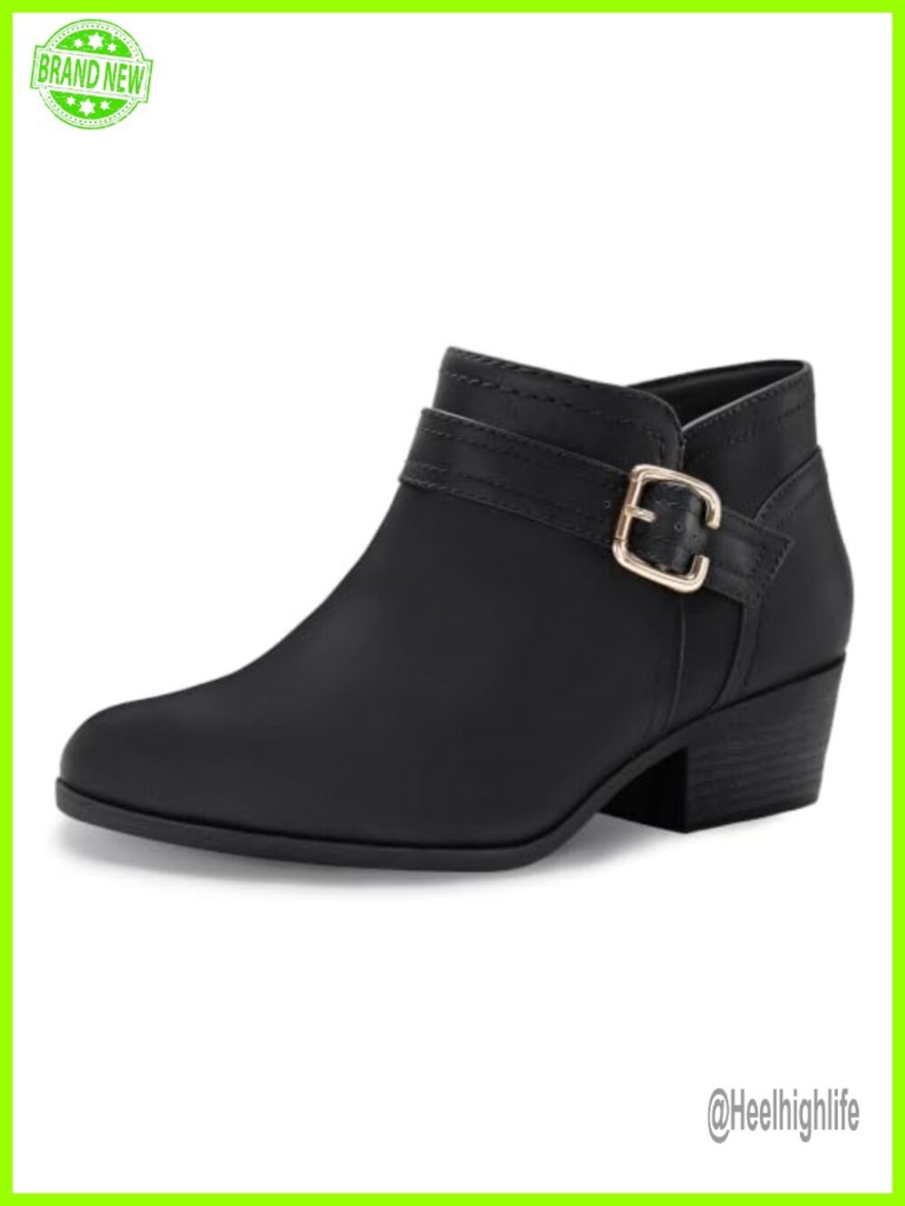 Athlefit Women's Chunky Low Heel Ankle Boots Pointed Toe PU Zip Booties